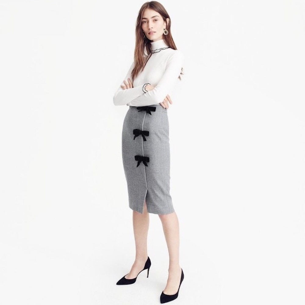 J. Crew Bow Seam Pencil Skirt Heather Gray Black